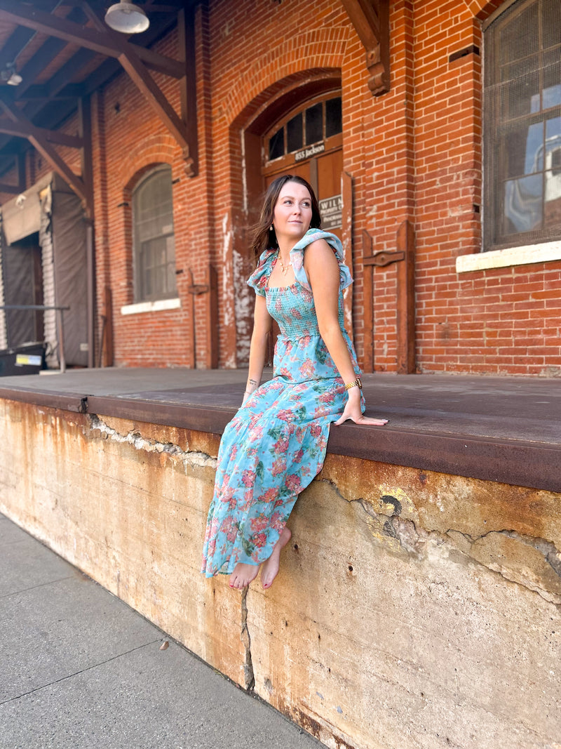 Floral Square Neck Maxi Dress