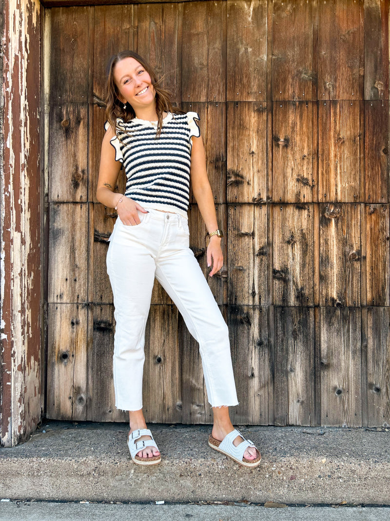 Tiffany Striped Ruffle Short Sleeve Top