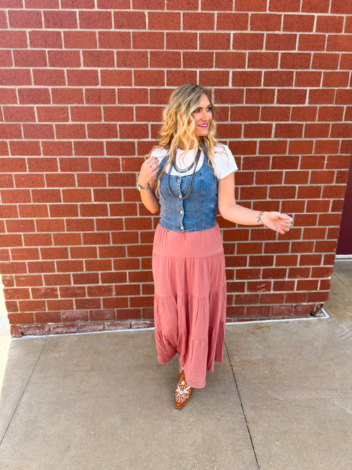 Persephone Tiered Woven Midi Skirt