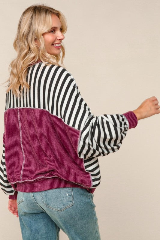 Jessa Striped Dropped Shoulder Top