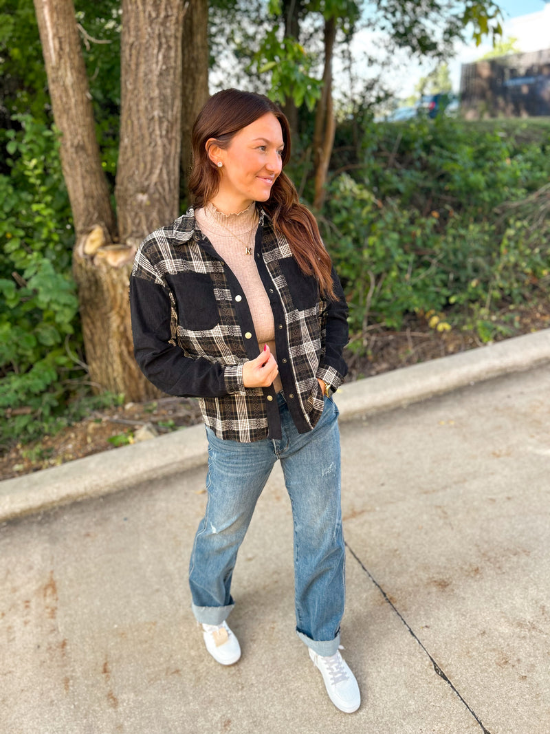Corduroy Boho Plaid Button Down
