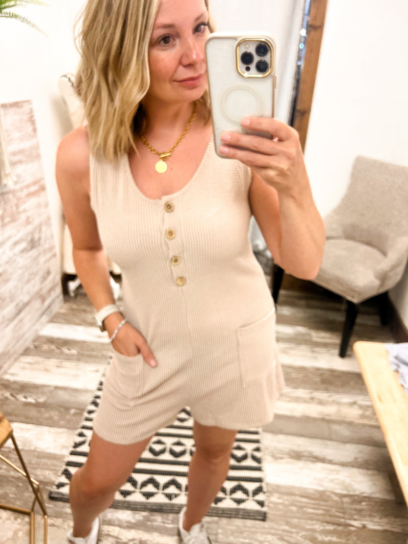 cream ribbed tank top romper