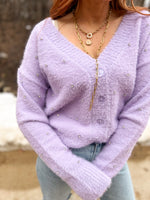 Collective Rack jewel embedded fuzzy cardigan in lilac