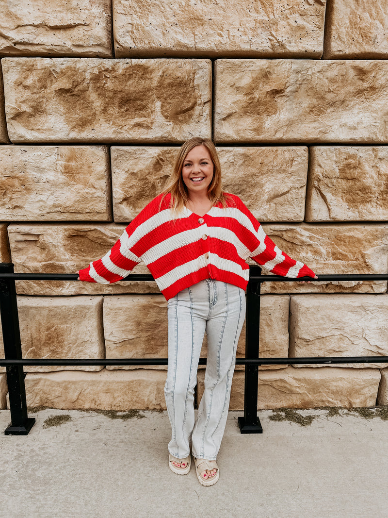 Seth Red Striped Cardigan