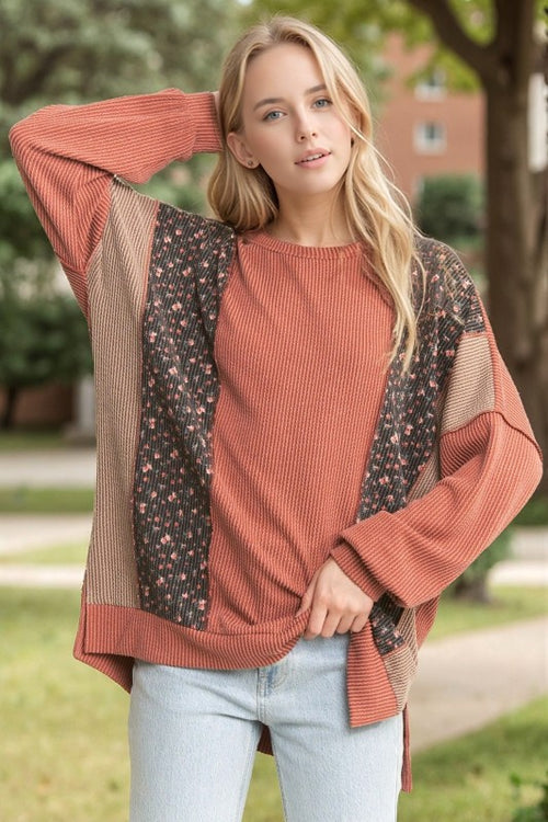 Sasha Ribbed Floral Colorblock Top