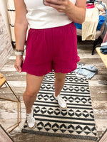 pink linen ruffle elastic shorts