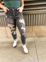 Black Destroyed Boyfriend Cuffed Jeans