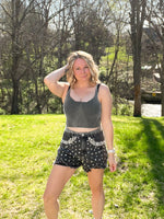 Love Tree mesh cropped tank top with pearls
