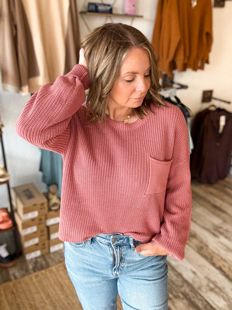 Pocket Detail Crew Neck Sweater