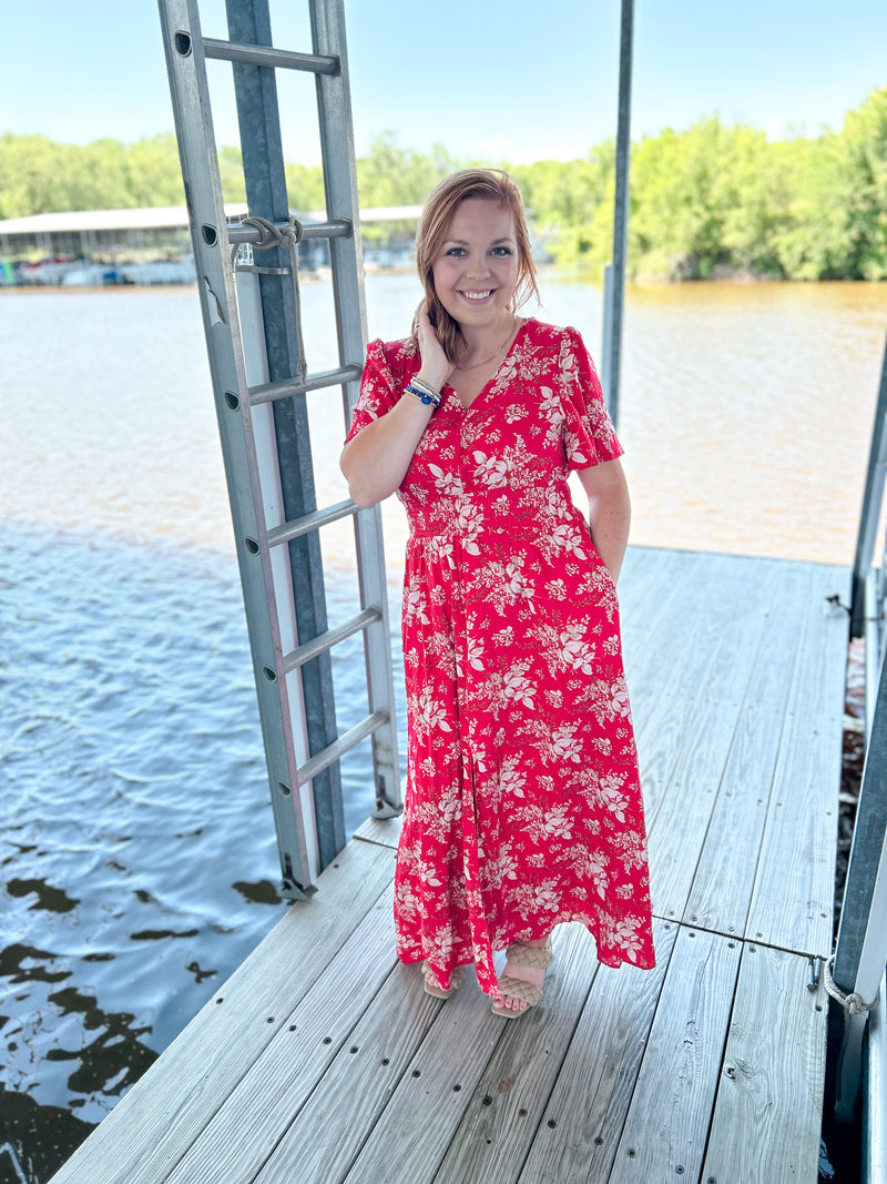 Avril Red Floral Dress