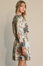 Satin Paisley Long Sleeve Dress