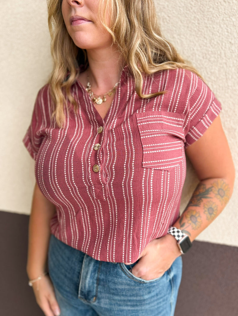 Raspberry Stripe Collared Blouse
