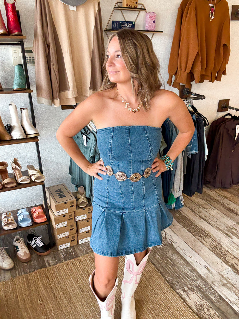 Dolly Flared Denim Dress Trendsetters Fashion Boutique Dolly Flared Denim Dress Trendsetters Fashion Boutique
