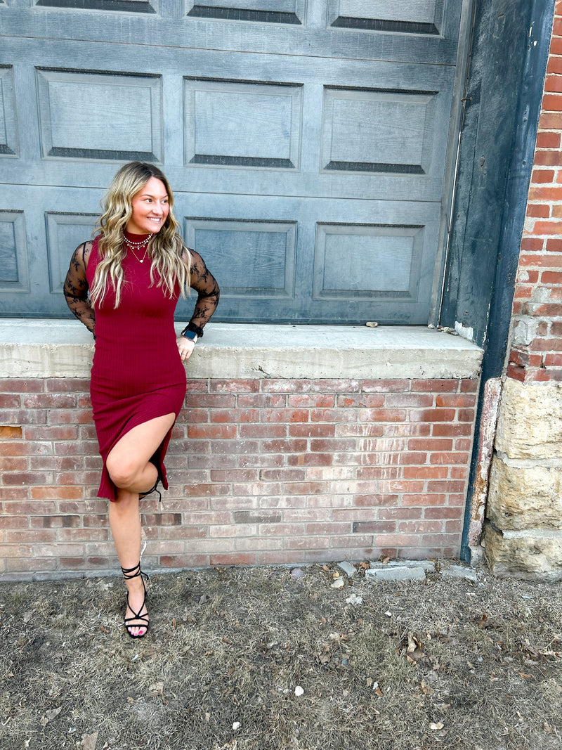 Hannah  Burgundy Capped Sleeve Knit Dress