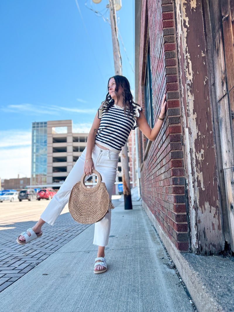 Tiffany Striped Ruffle Short Sleeve Top