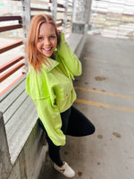 AEMI & CO quarter zip with oversized front pockets in lime
