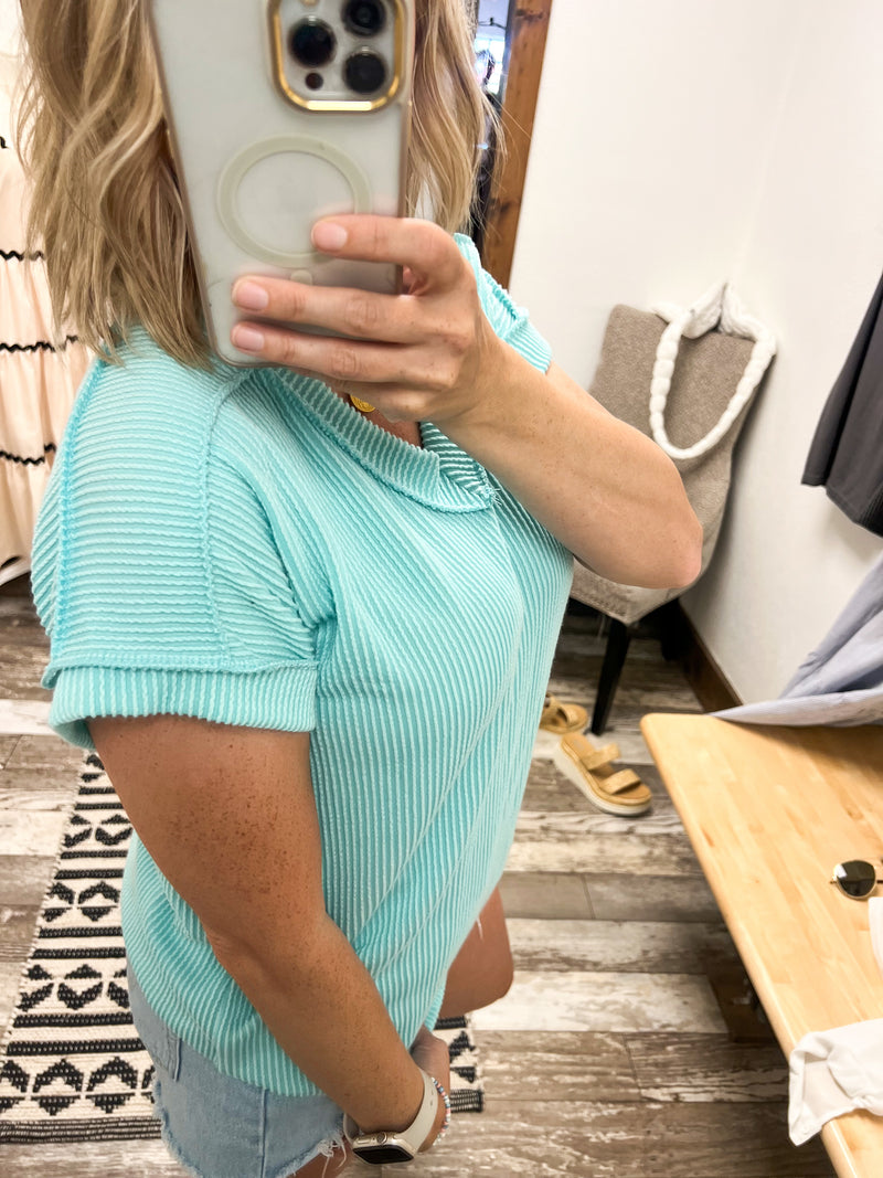 Stella Ribbed V-Neck Short Sleeve Top