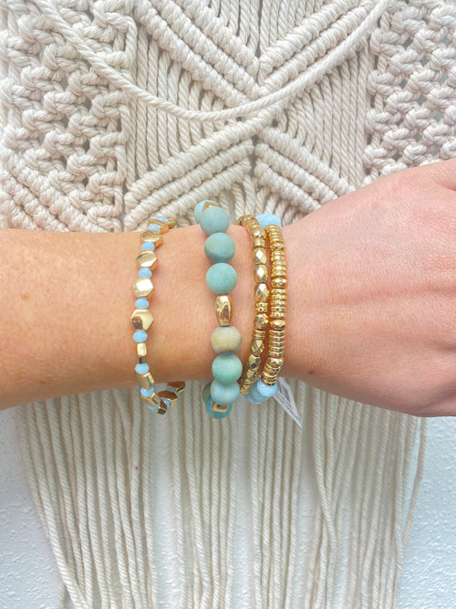 Mixed Metallic and Stone Bracelet Set