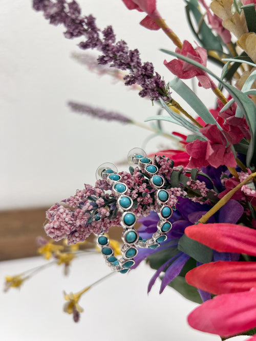 Turquoise bead silver hoops