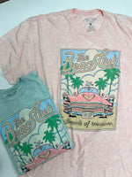 Beach club graphic tee in blue and pink