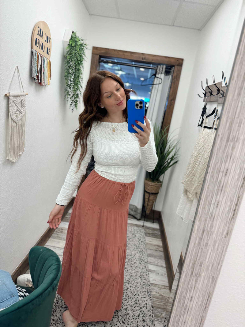 Persephone Tiered Woven Midi Skirt