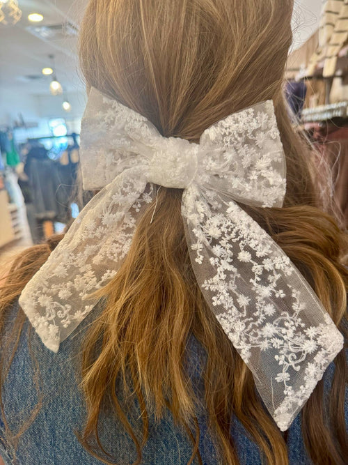 white floral lace big bow for hair