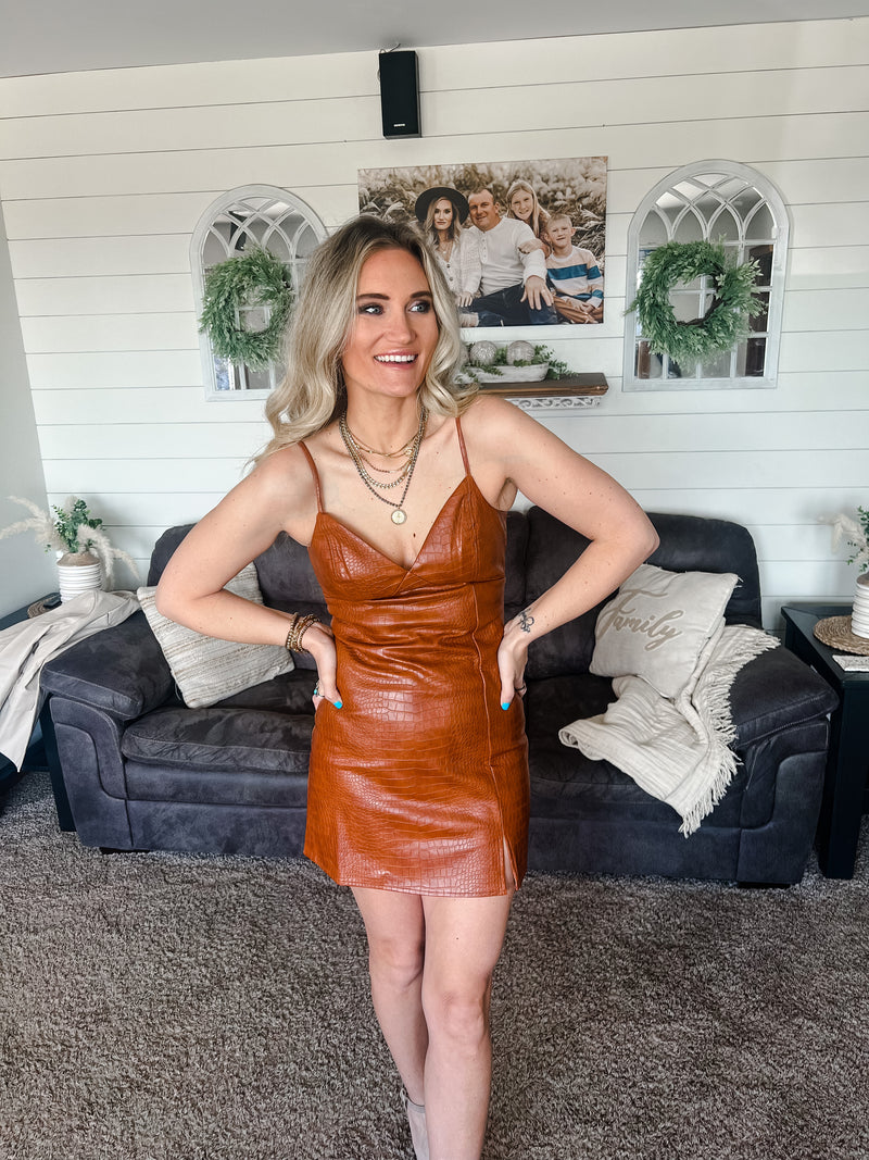 Jess Faux Leather Mini Dress – Trendsetters Fashion Boutique