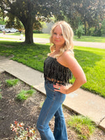 Crop top tank top with rhinestone fringe detail 