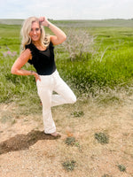 High Rise Button Up White Flares