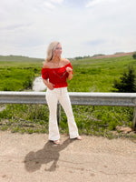 High Rise Button Up White Flares