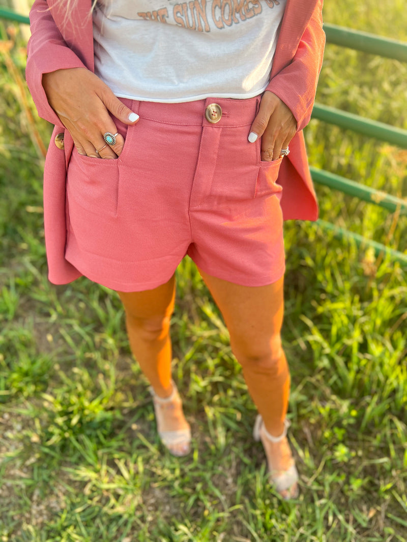 Coral Front Pleated Shorts