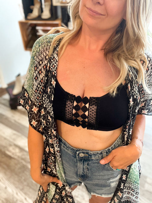 lace boho bralette black