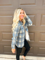 Blue Plaid Denim Shirt Jacket 