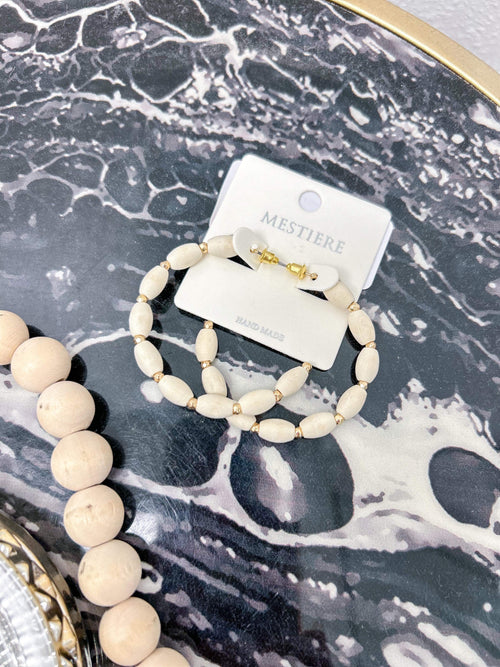 ivory bead hoop earring