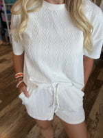 Tawny Textured 2 Piece Short Sleeve and short set in white
