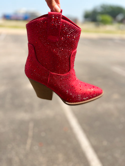 cowboy ankle booties with red bling