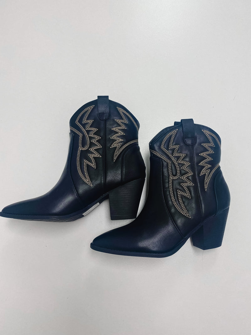 Black cowboy booties with embroidery detail