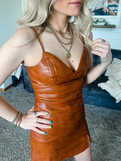 brown faux leather dress 