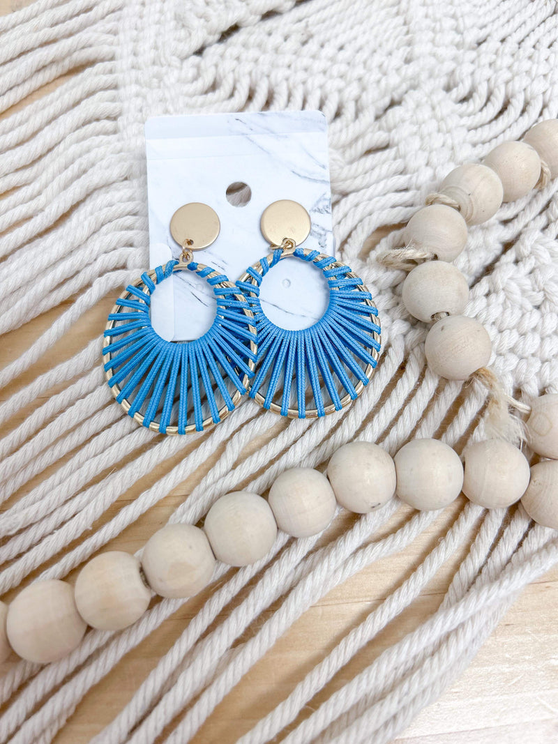 blue cord braided hoop earrings 