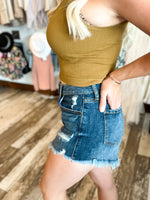 Lulu High Rise Cut Off Jean Shorts