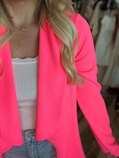 heimish brand open blazer cardigan in neon pink