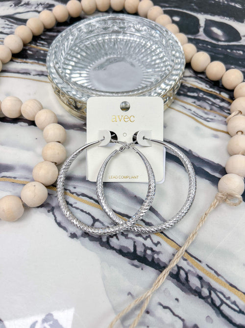 silver textured hoop earring