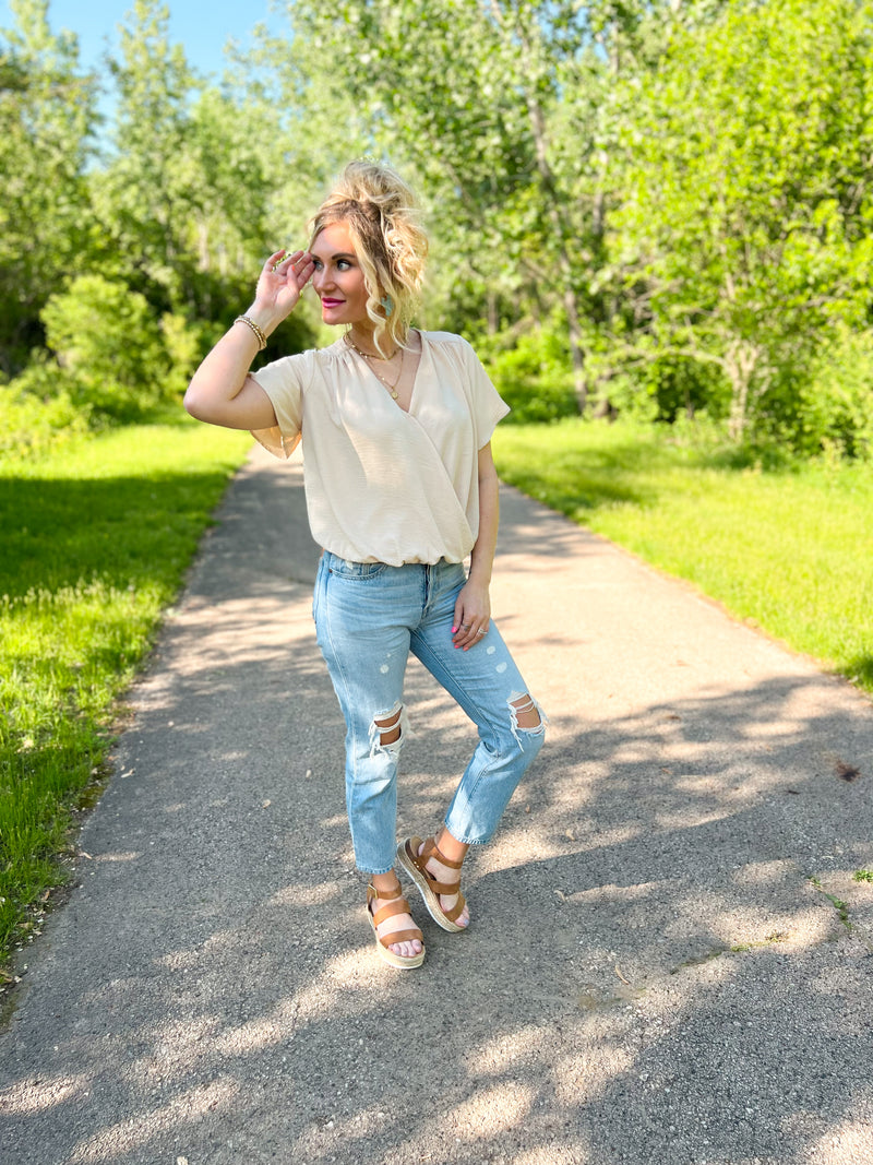 Erin Ruching Surplice Short Sleeve Top