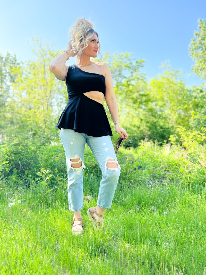 Ashley One Shoulder Peplum Top