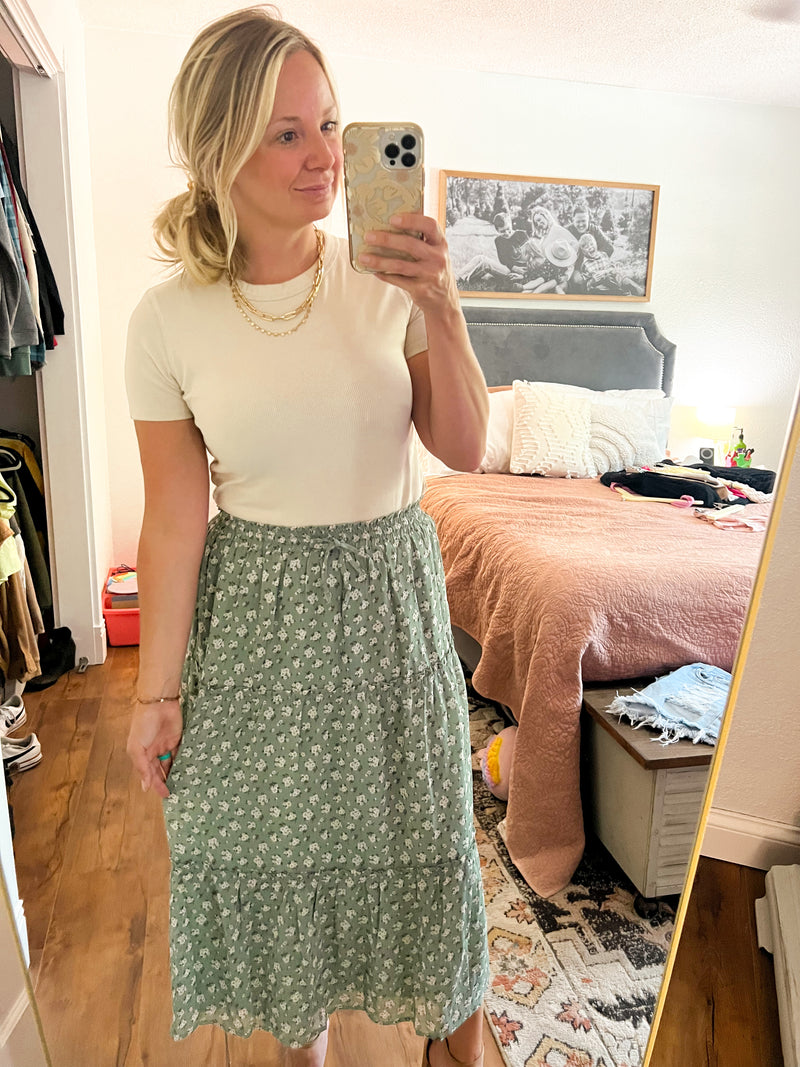 Sasha Floral Tiered Midi Skirt