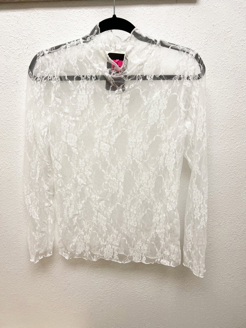 floral print sheer lace long sleeve top white