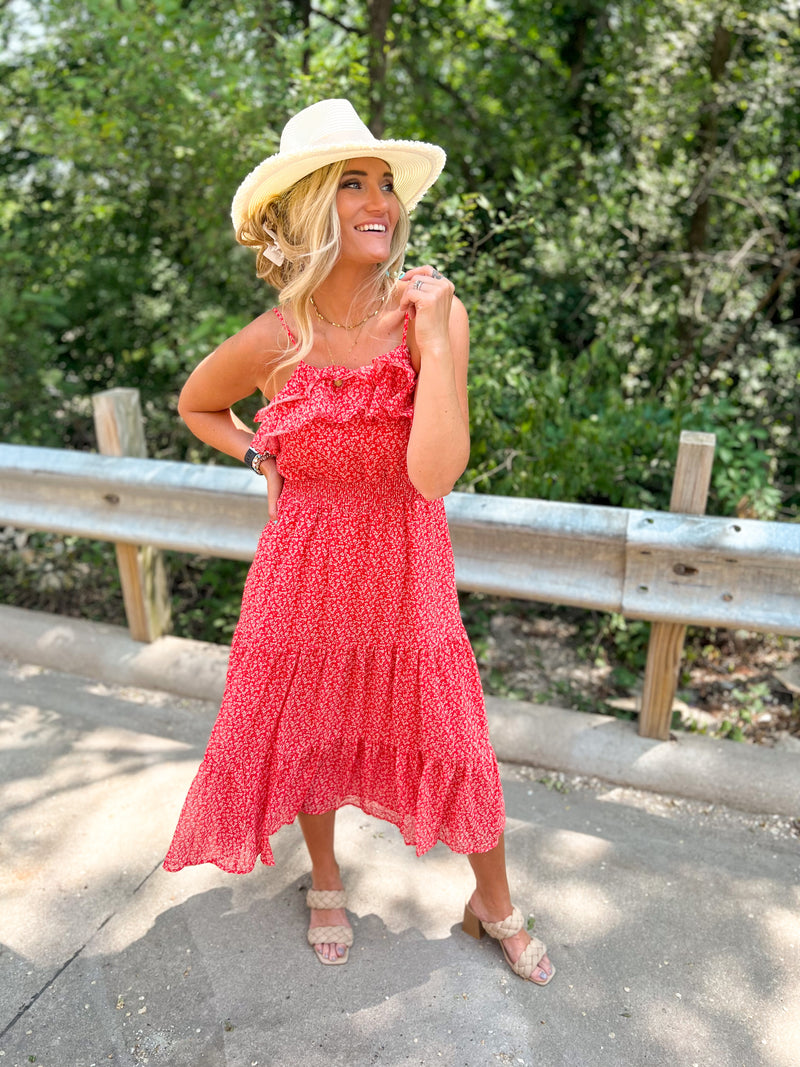 Sadie Red Floral Midi Dress