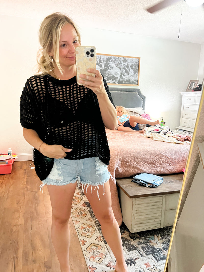 Short Sleeve Knit Crochet Top