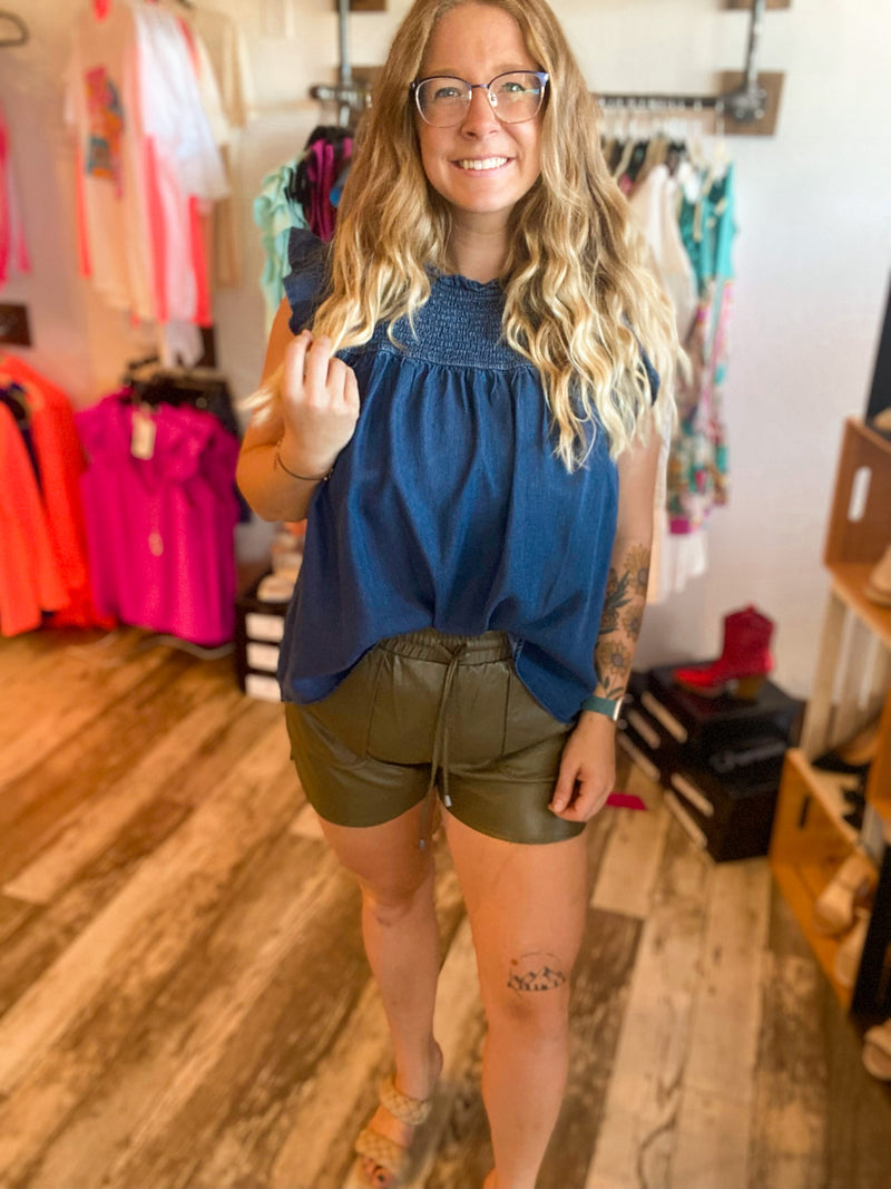 Talia Denim Shirt with Ruffle Detail