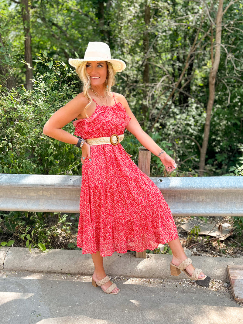 Sadie Red Floral Midi Dress